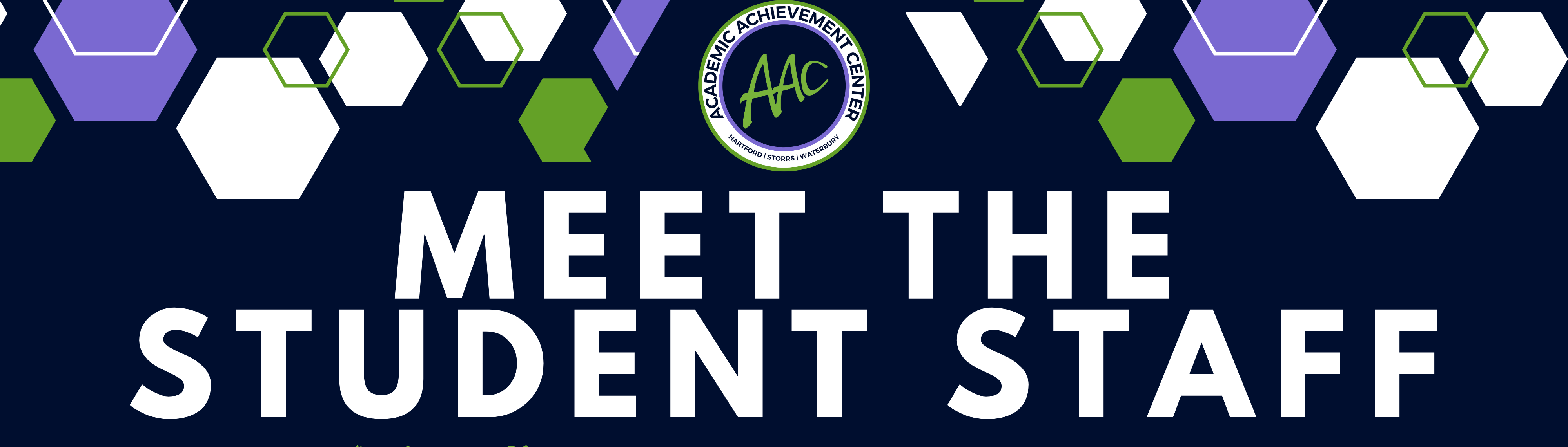 Hexagon design surrounding the AAC logo with the text Meet the student staff