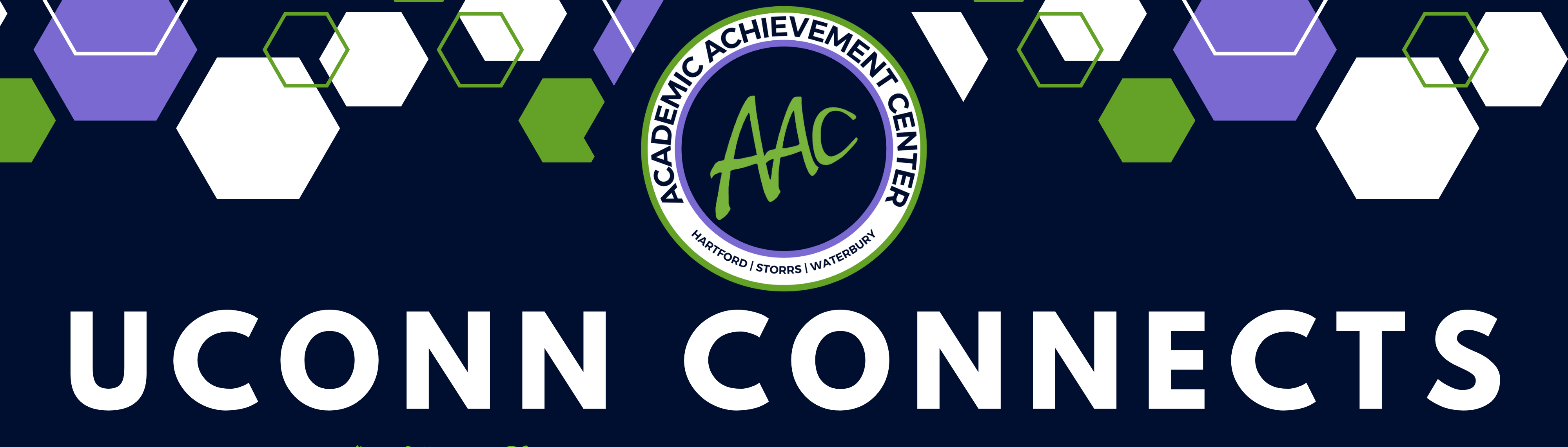 Decorative graphic with the AAC logo which is a circle with green letters AAC with the text underneath reading Uconn Connects Program